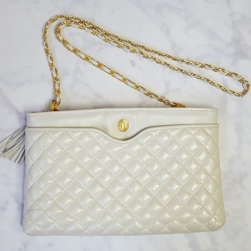 Ganson Cream Quilted Leather Crossbody